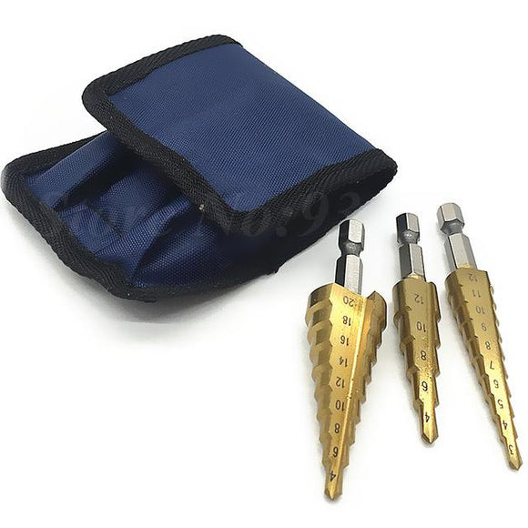 Titanium Step Drill Bit Set, 3-Piece Set & Automatic Center Punch